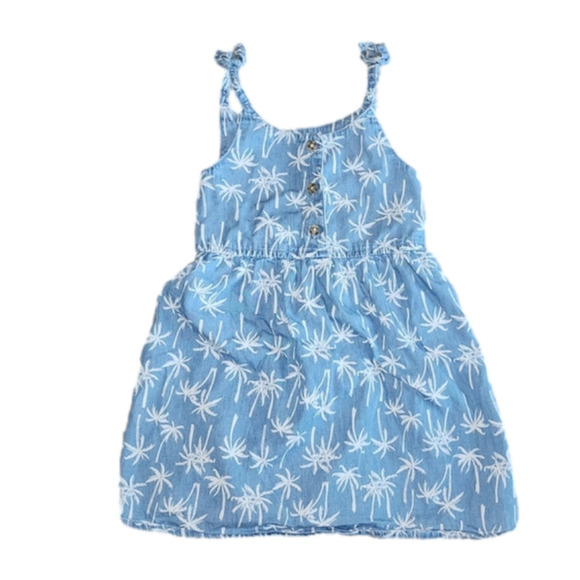Okie DOKIE Blue Denim Palm Trees Pattern Tie-Strap Dress - Picture 1 of 3